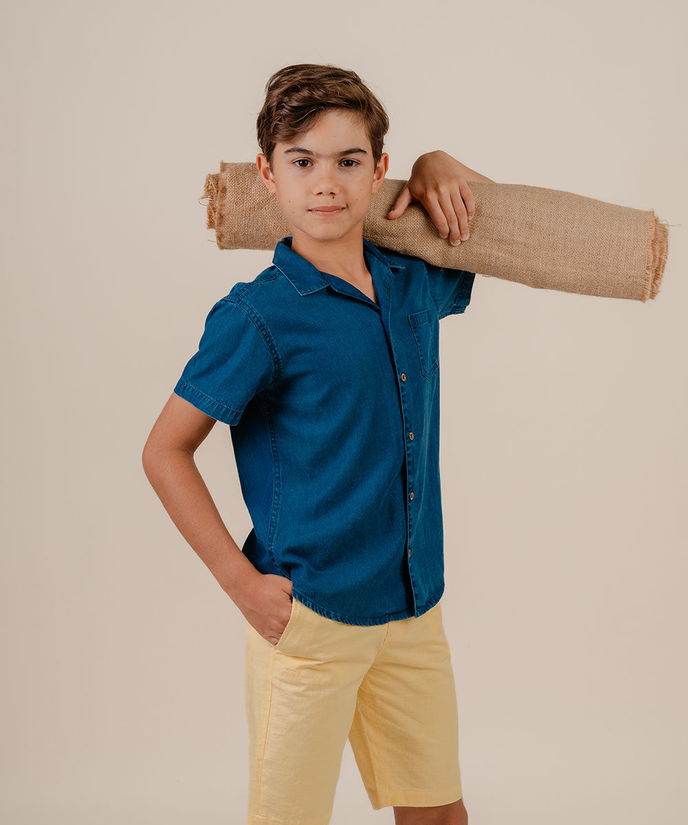 Open collar cotton modal shirt