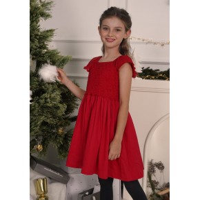 Flounce sleeve festive lace dress