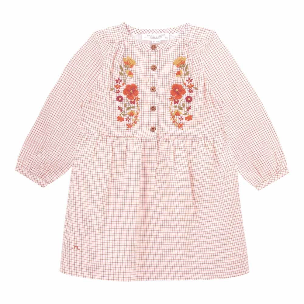 Embroidered Chequered Dress