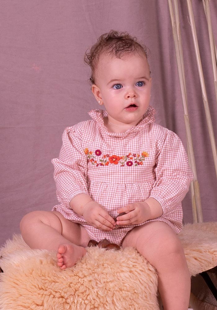 Embroidered Chequered  Playsuit