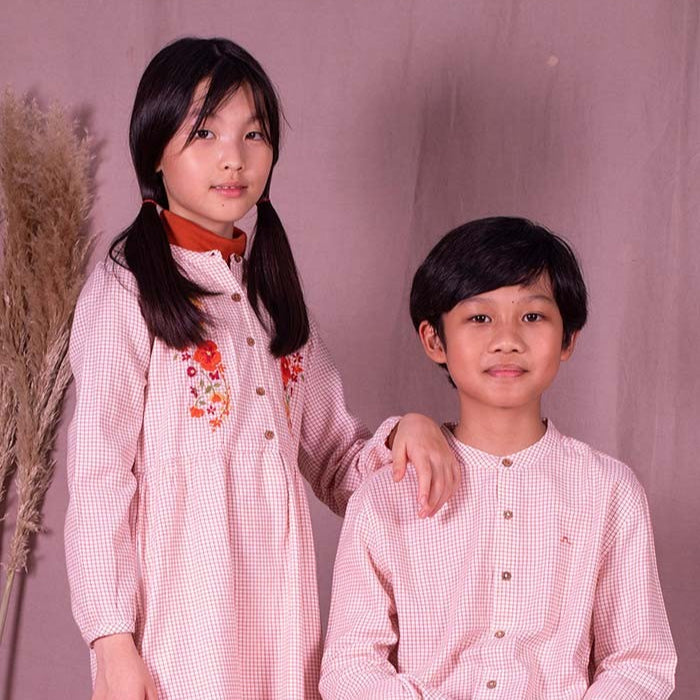 Embroidered Chequered Dress
