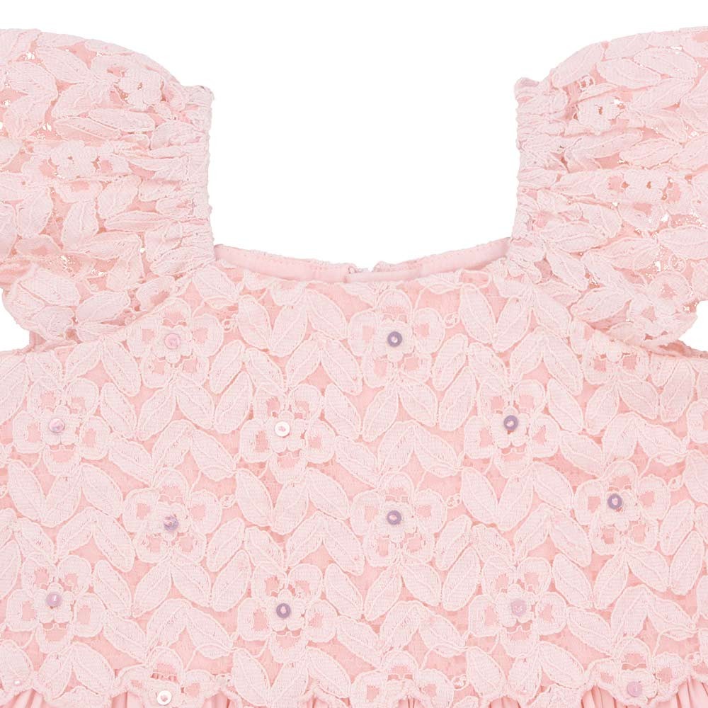 Flounce sleeve festive lace dress