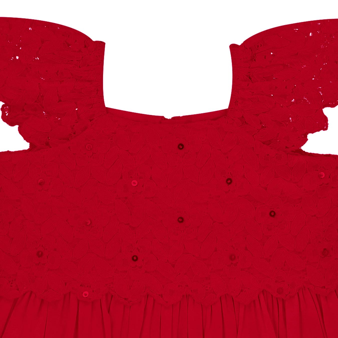 Flounce sleeve festive lace dress
