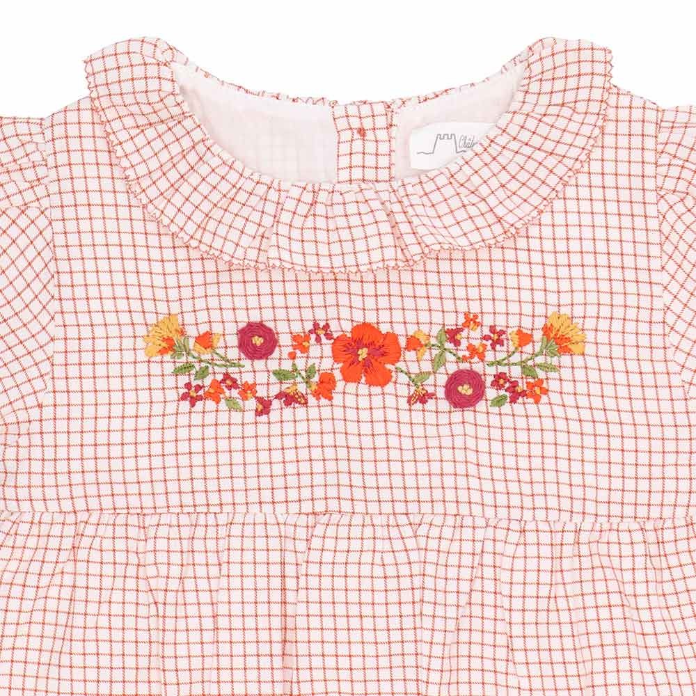 Embroidered Chequered  Playsuit