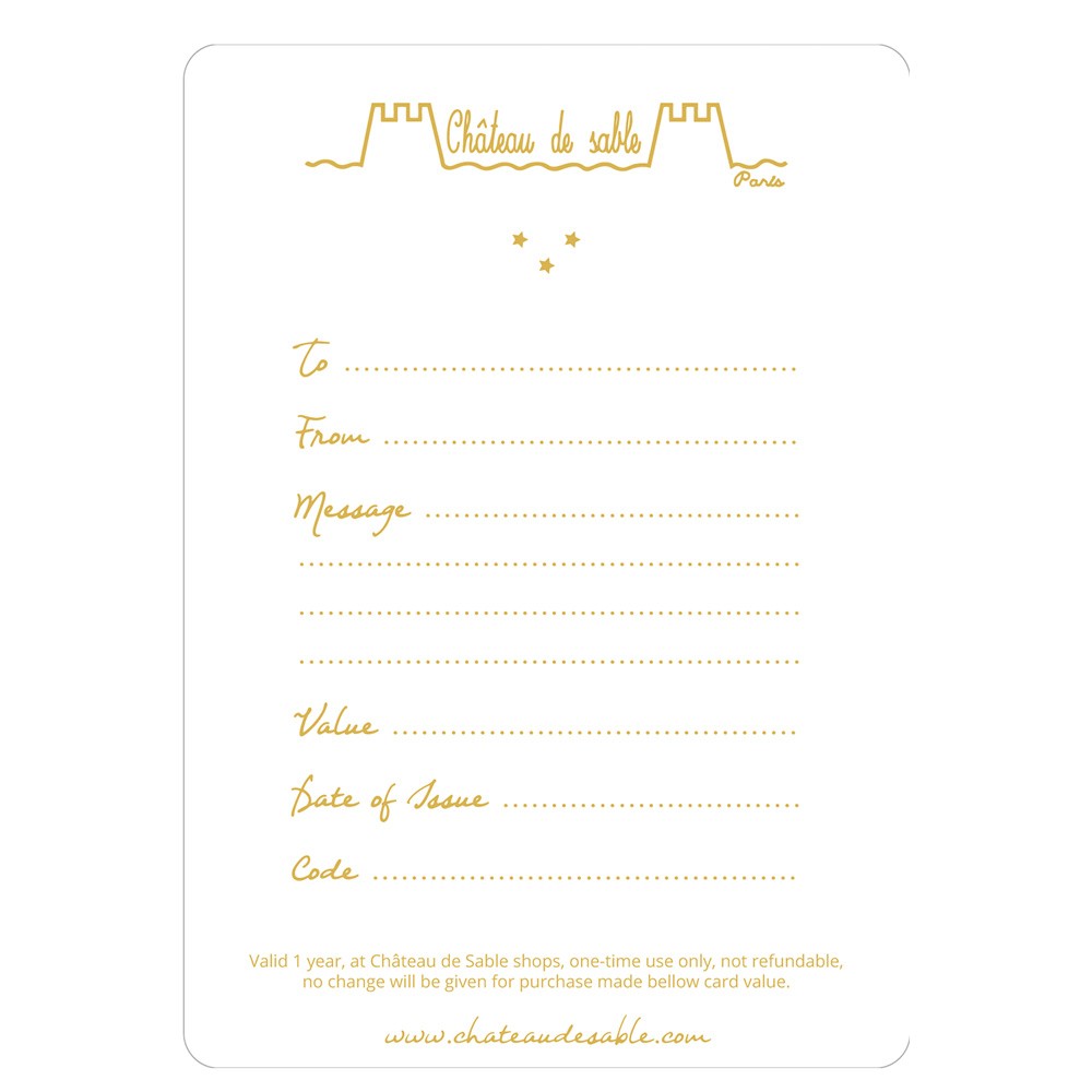 Chateau de sable - Gift vouchers $100