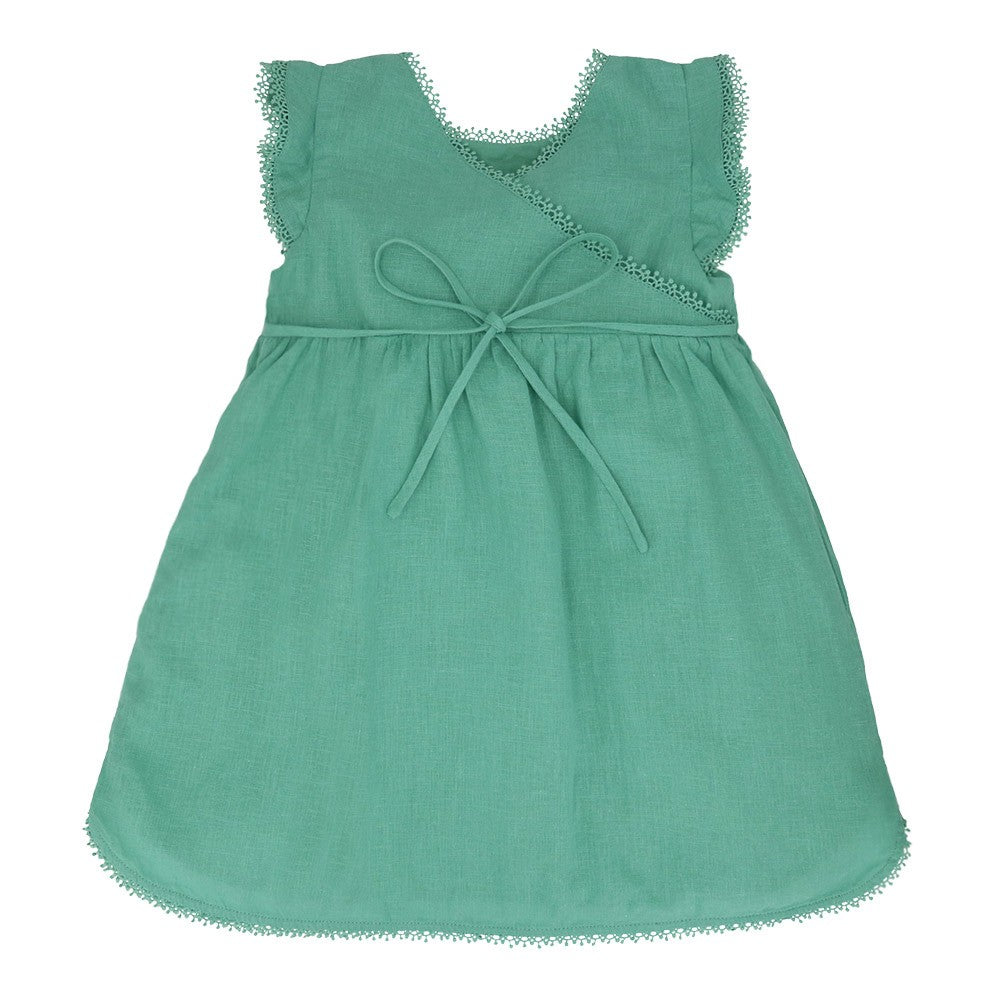 Cotton linen flounce sleeve dress 