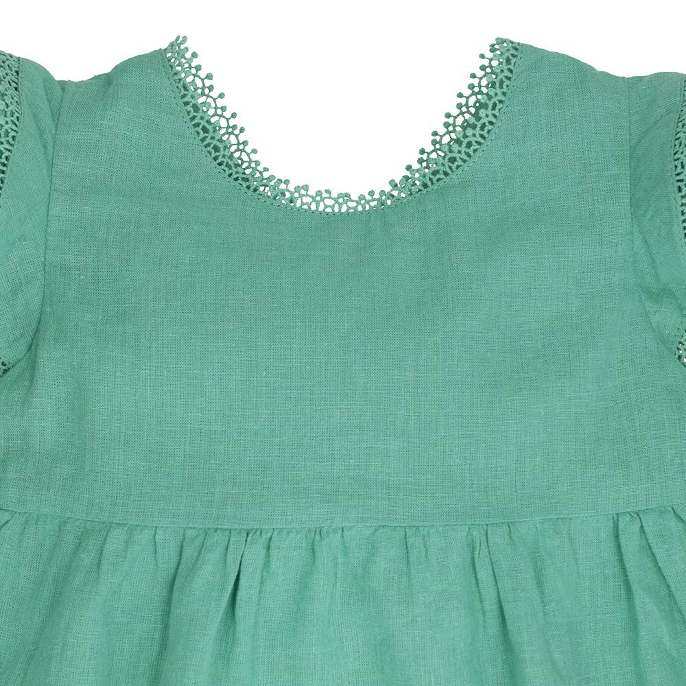 Cotton linen flounce sleeve dress 