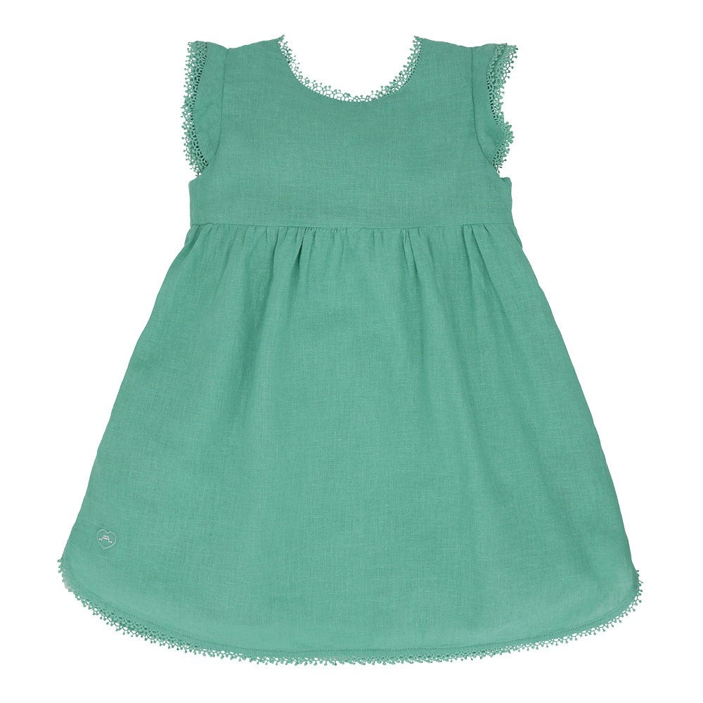Cotton linen flounce sleeve dress 