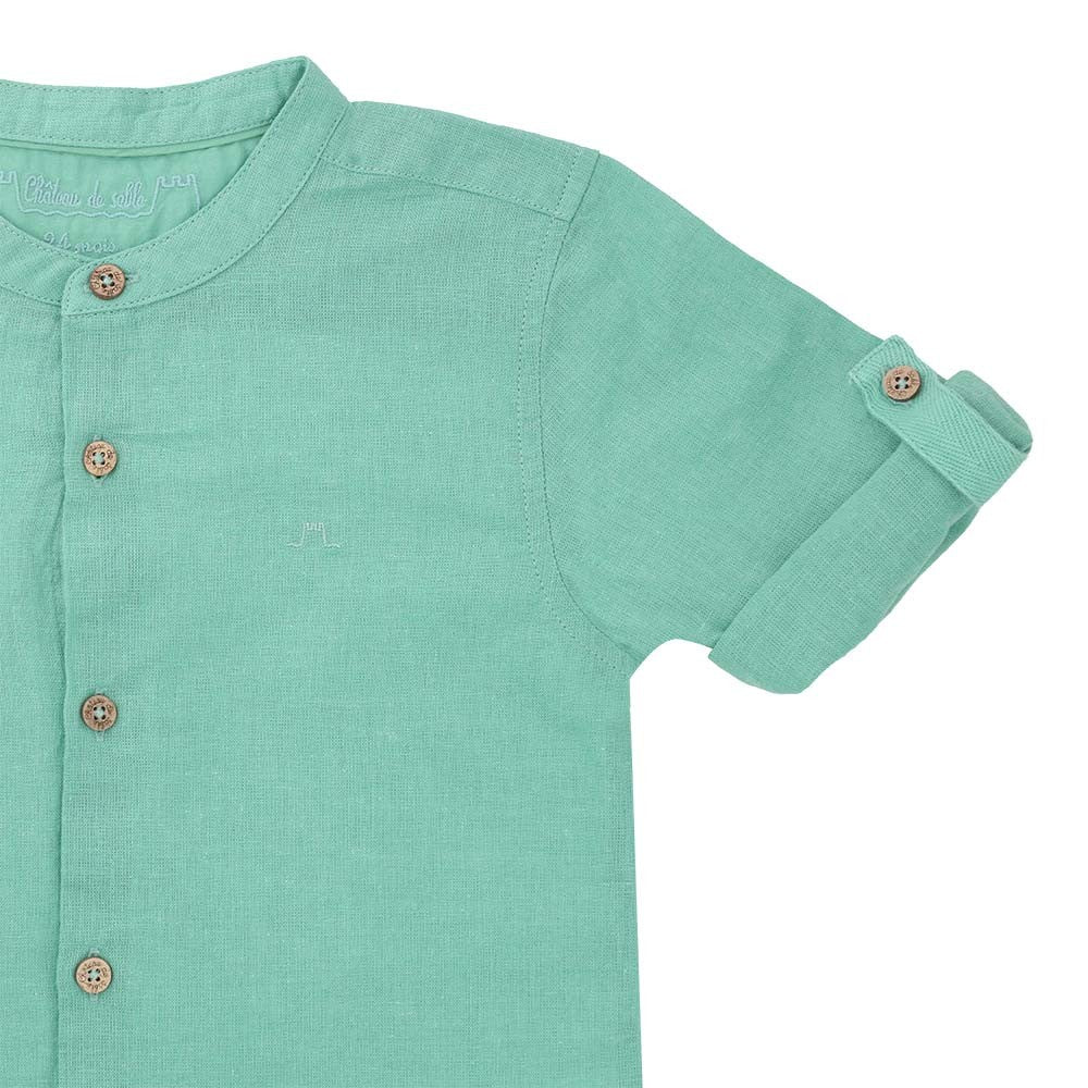 Cotton linen roll-up sleeve shirt