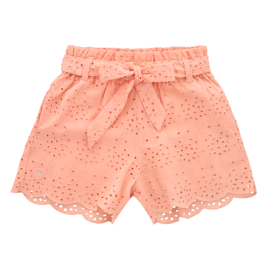Eyelet lace belted shorts