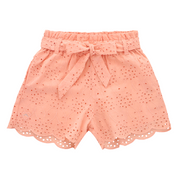 Eyelet lace belted shorts