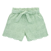 Eyelet lace belted shorts