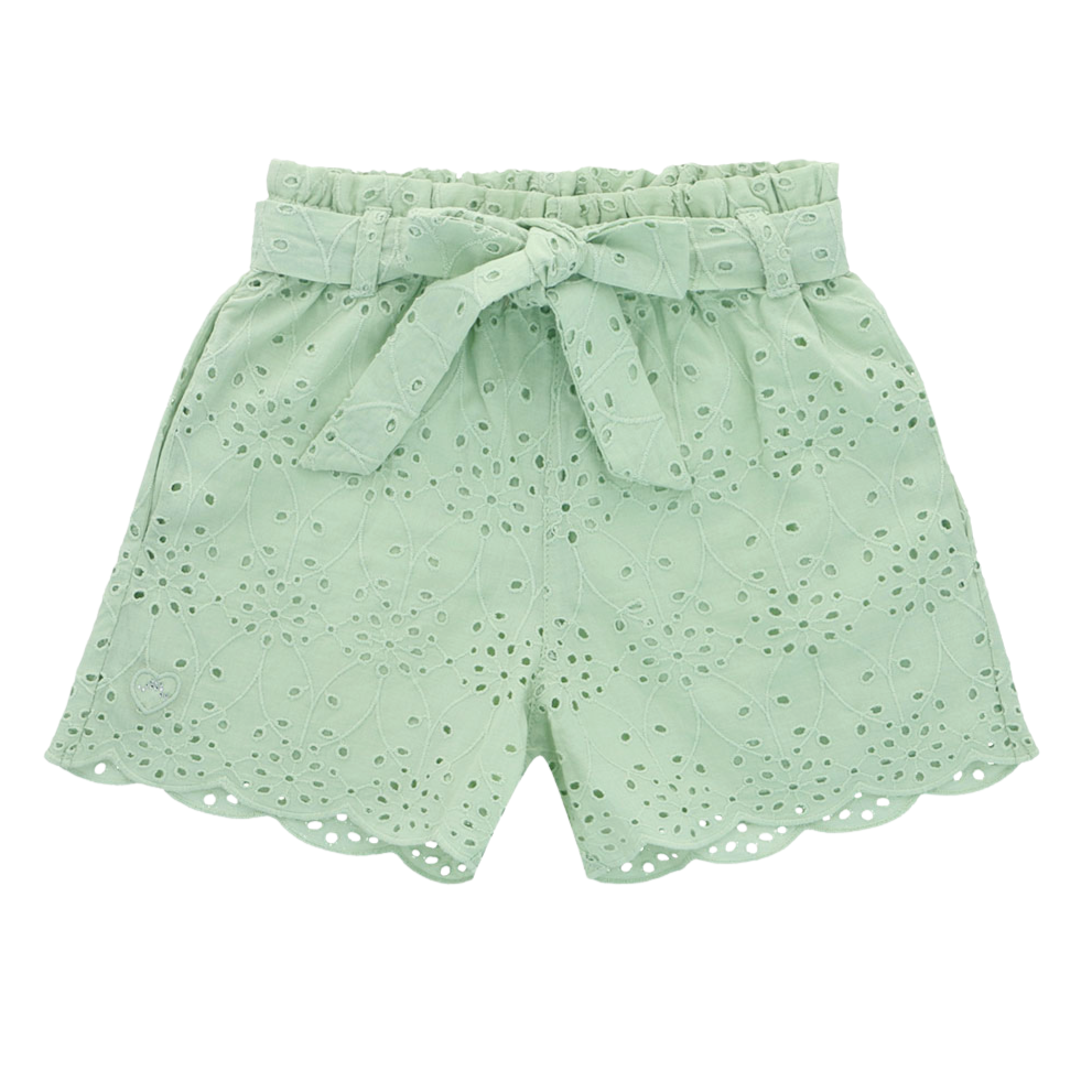 Eyelet lace belted shorts