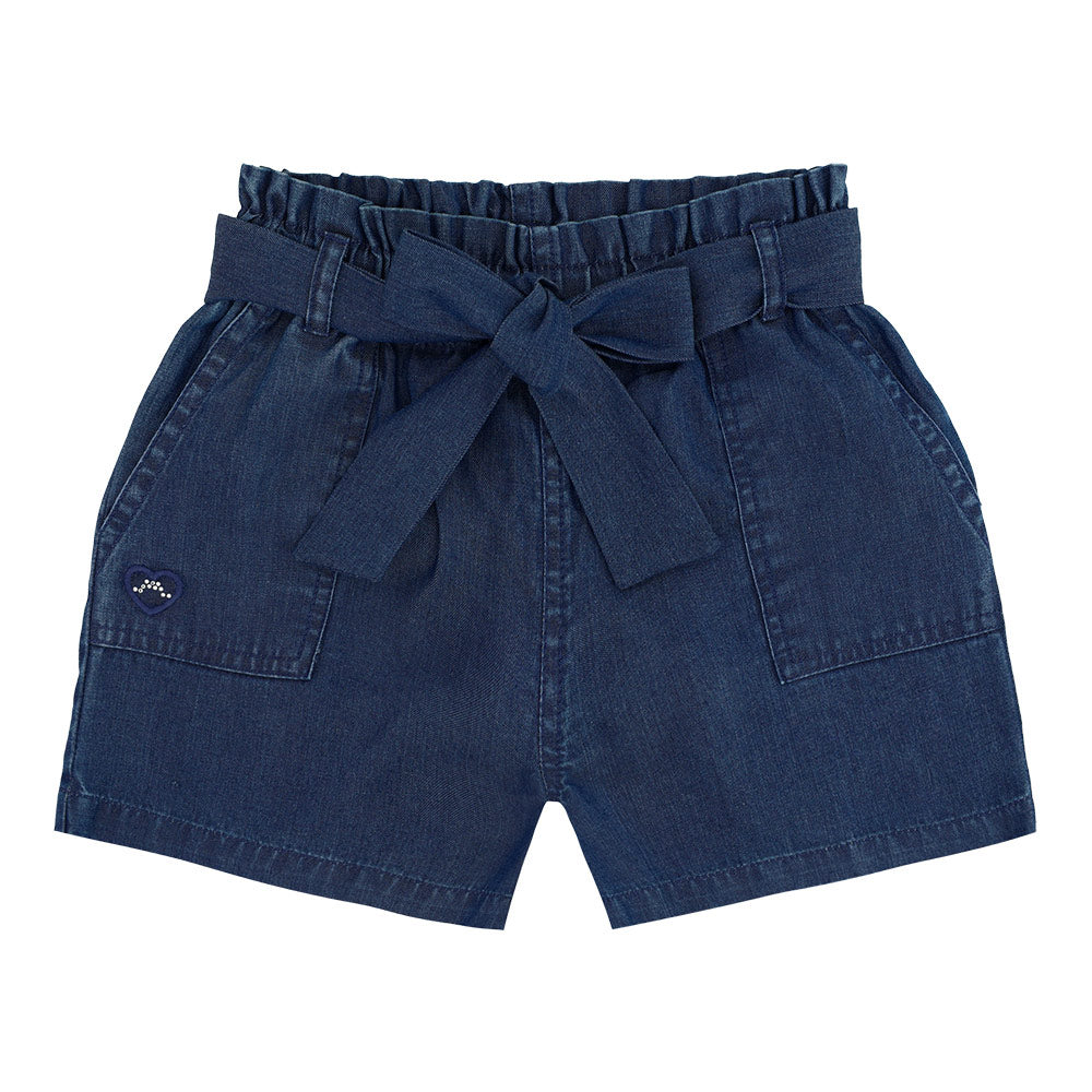 Soft denim belted shorts