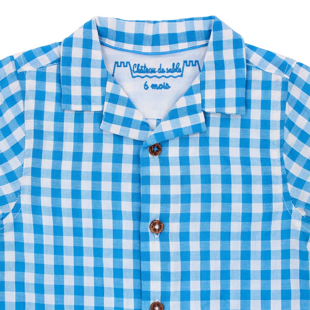 Seersucker cotton Vichy romper shirt