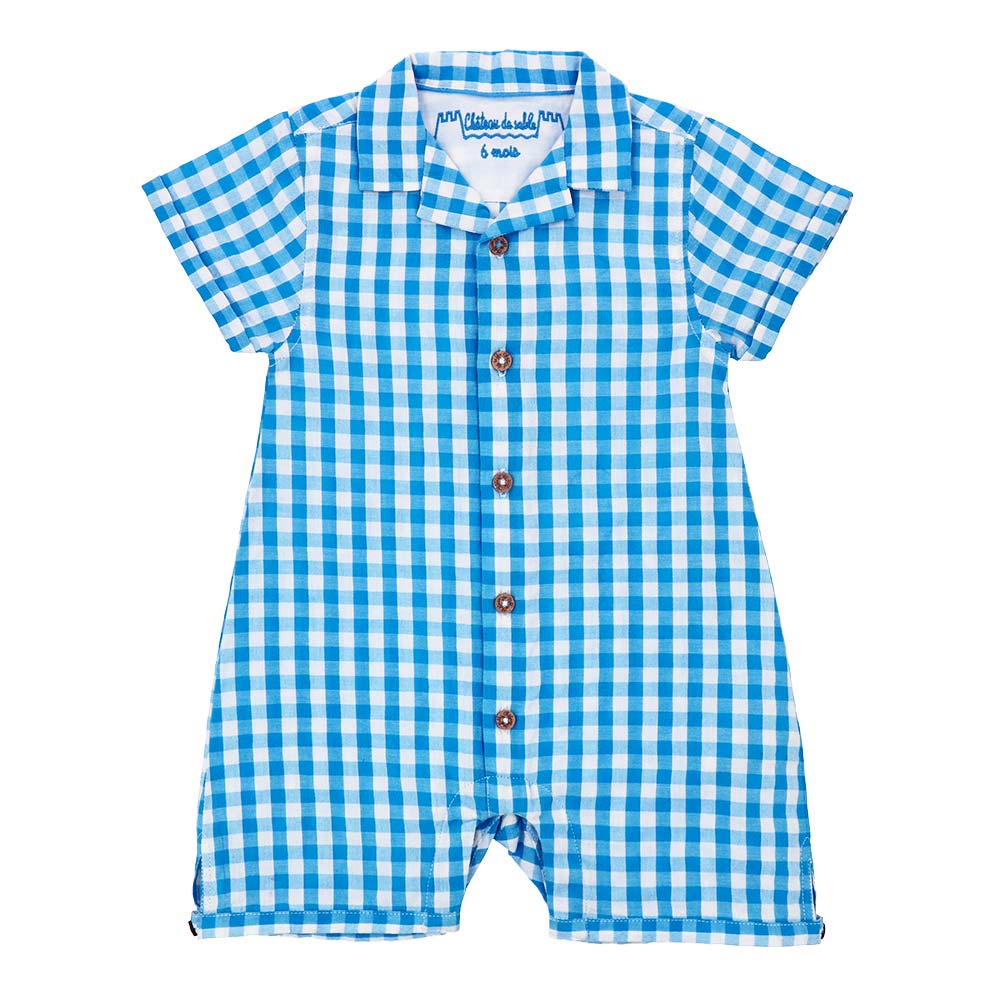 Seersucker cotton Vichy romper shirt