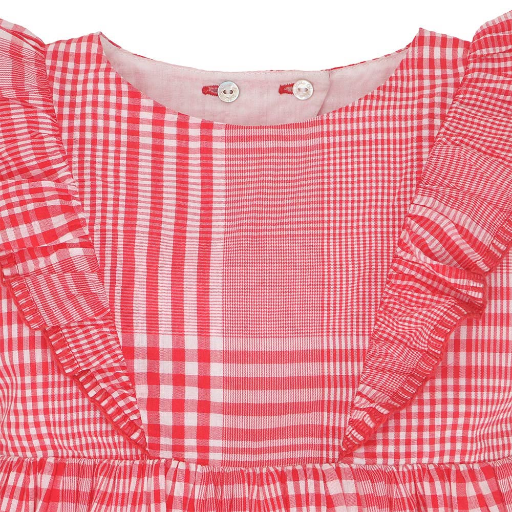 Flounce sleeve chequered dress