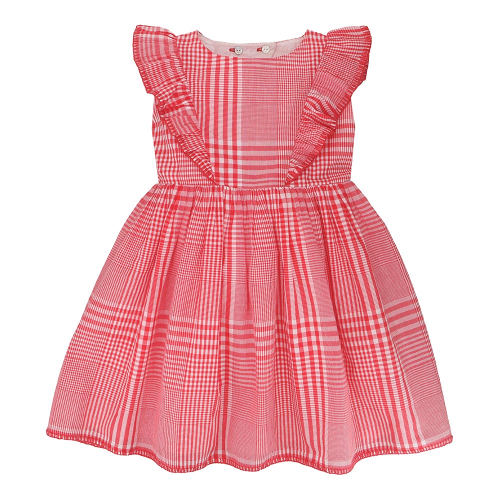 Flounce sleeve chequered dress