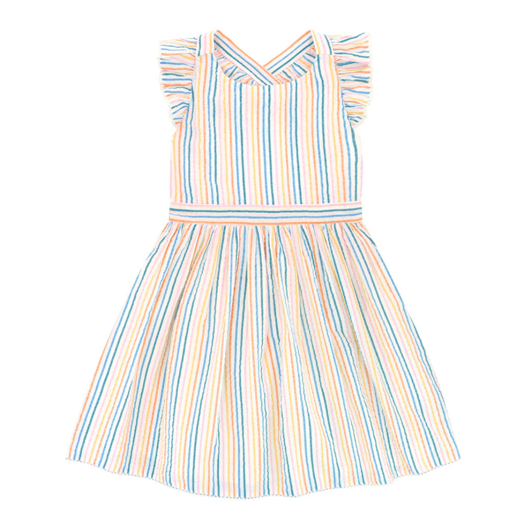 Seersucker cross-back striped dress