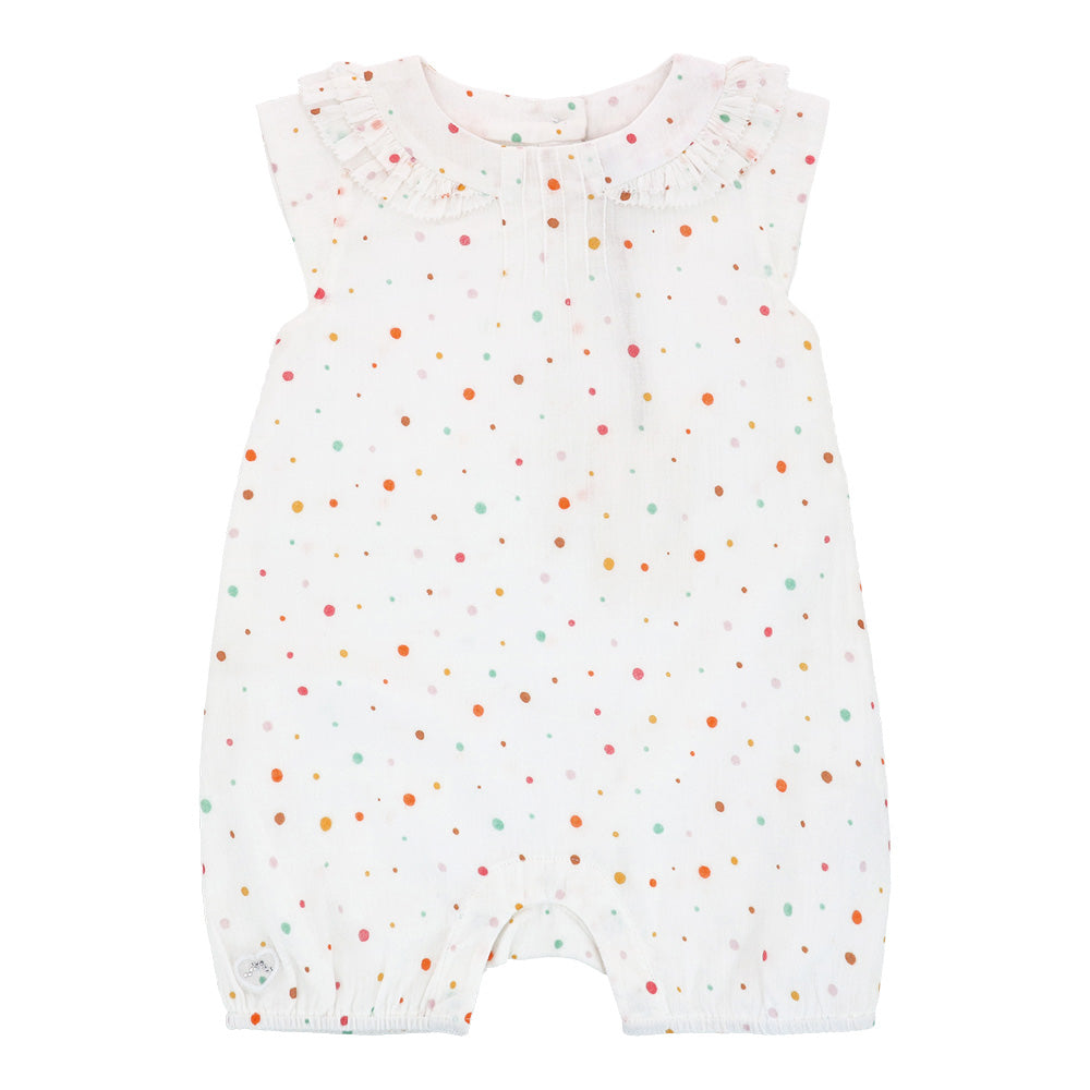 Flounce collar polka dot playsuit