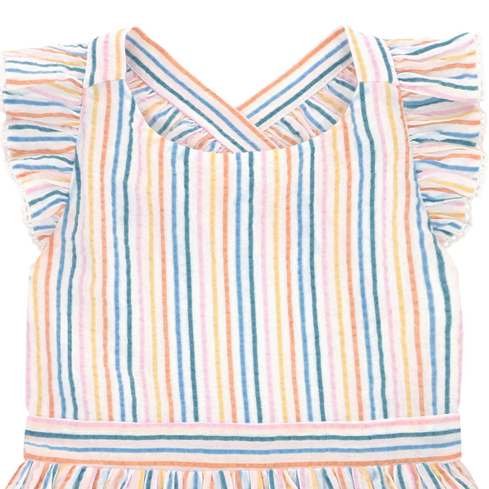 Seersucker cross-back striped dress