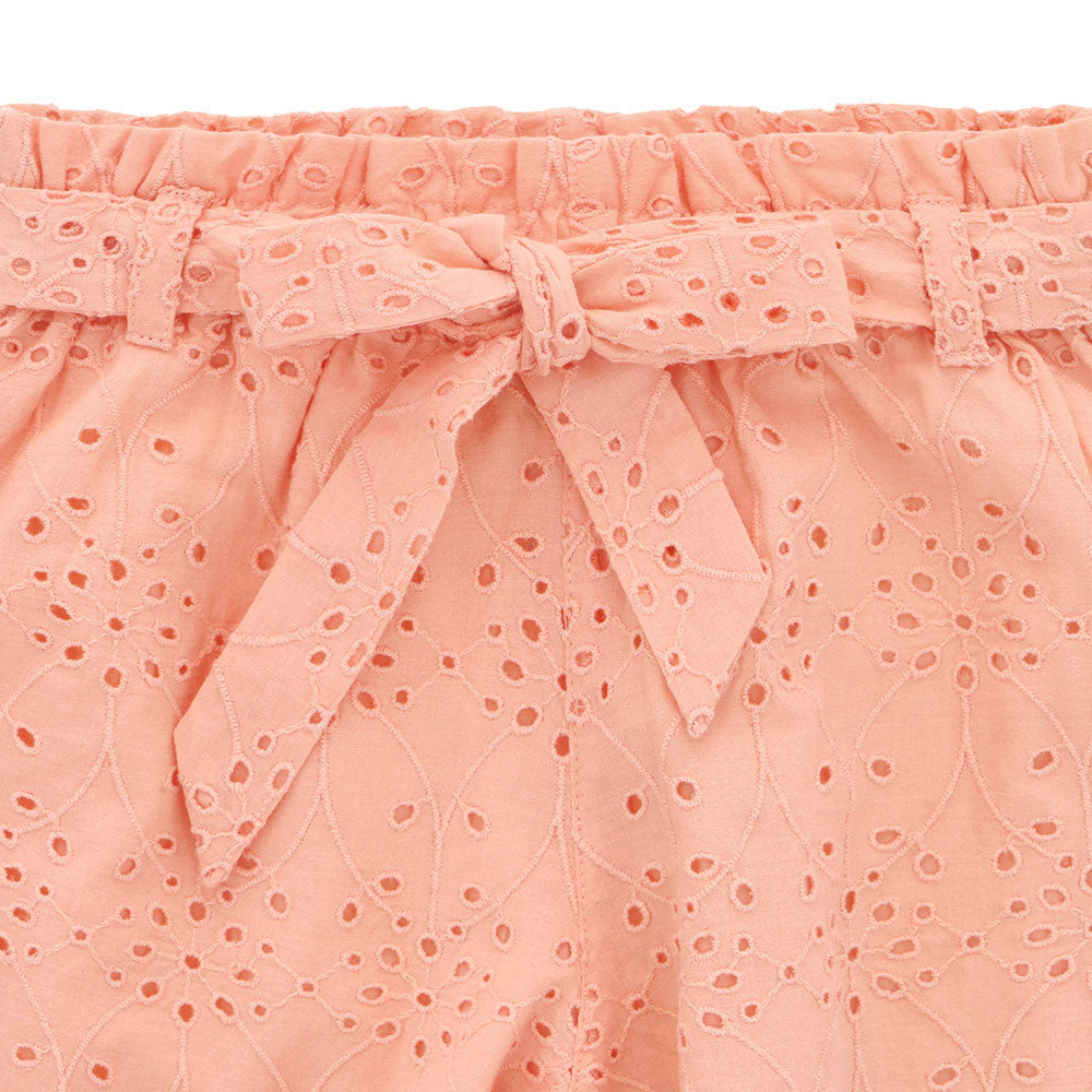 Eyelet lace belted shorts