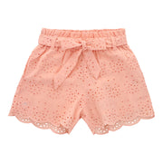 Eyelet lace belted shorts