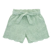 Eyelet lace belted shorts