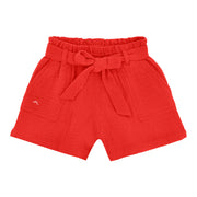 Cotton gauze belted shorts