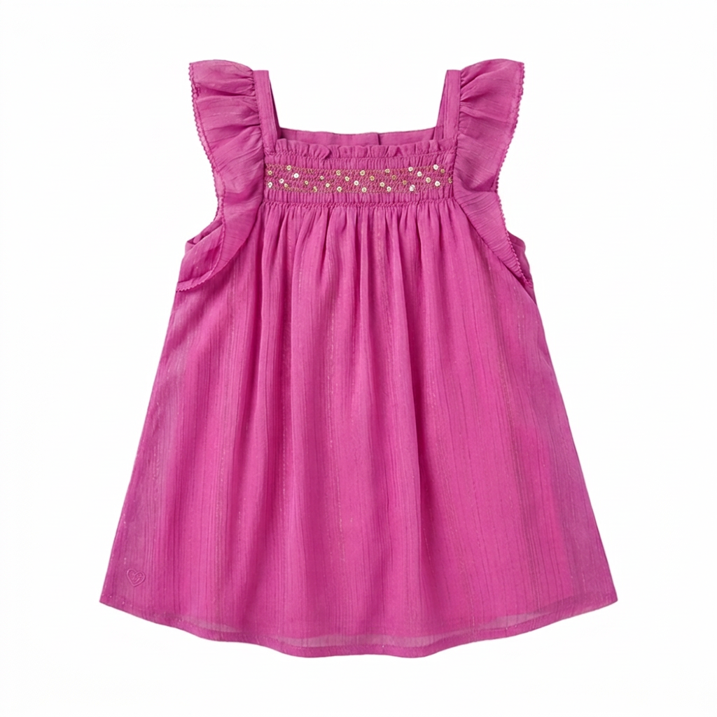 Smocked flutter sleeve dress