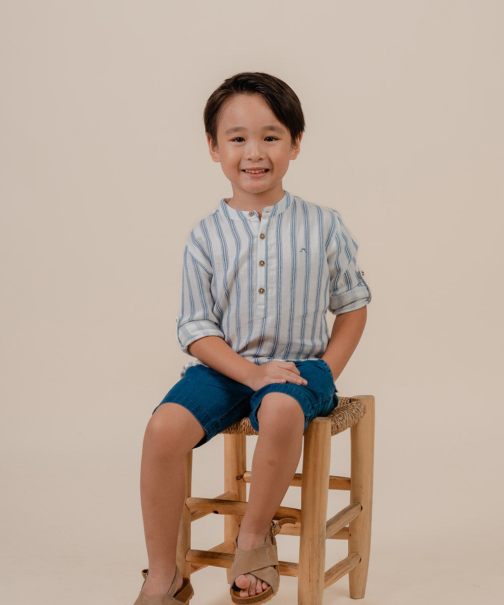 Roll-up sleeve cotton gauze shirt