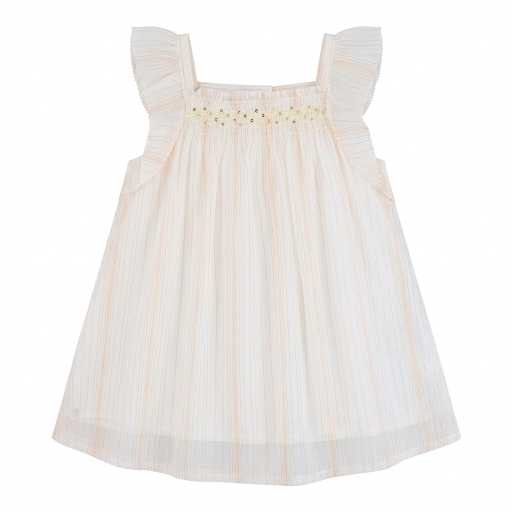 Smocked flutter sleeve dress